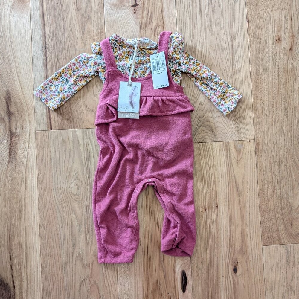 NWT Jessica Simpson baby girl set (overalls and long sleeve bodysuit) size 6/9m